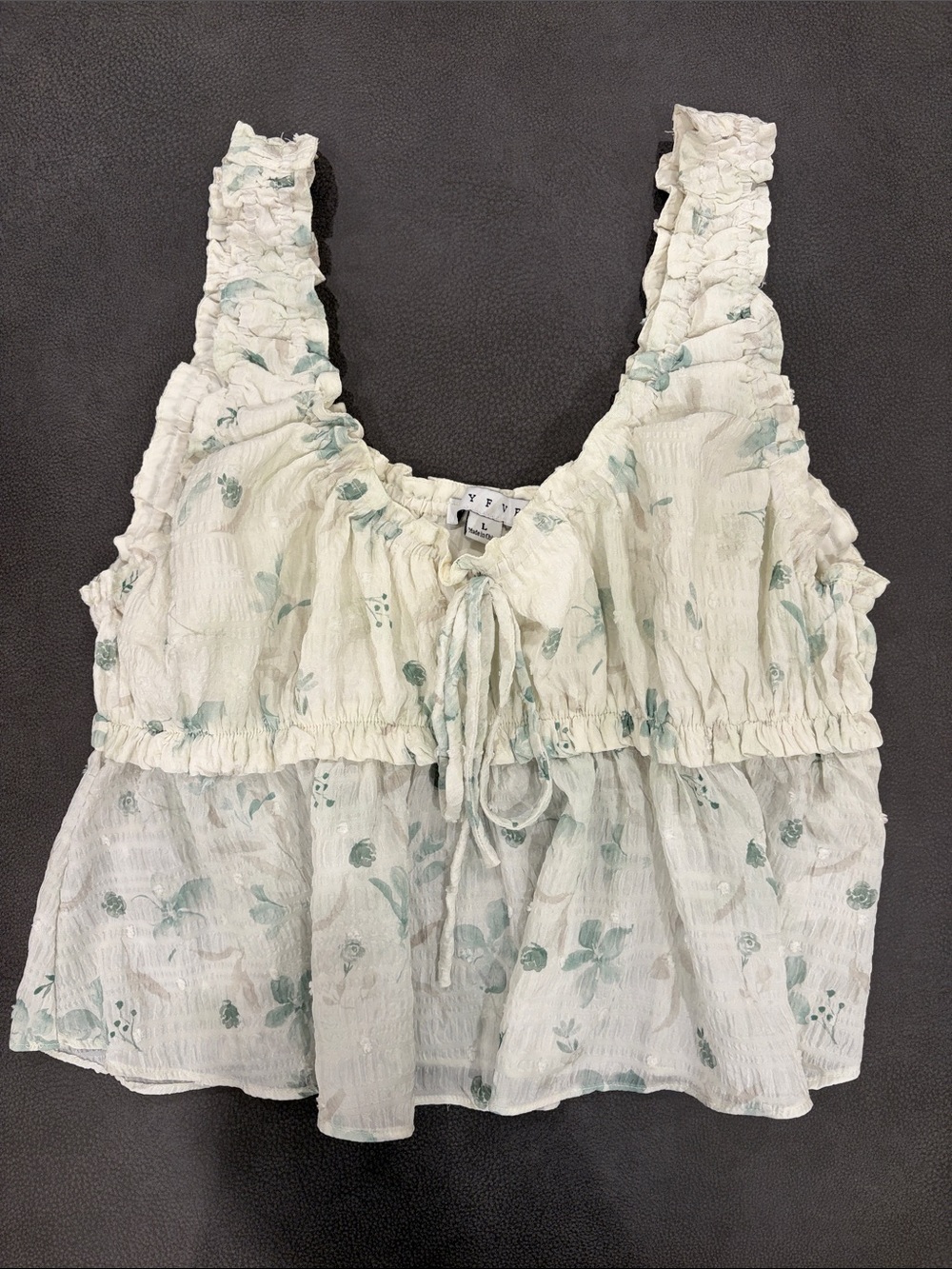 HYFVE Cream Tank with Light Green Floral Print